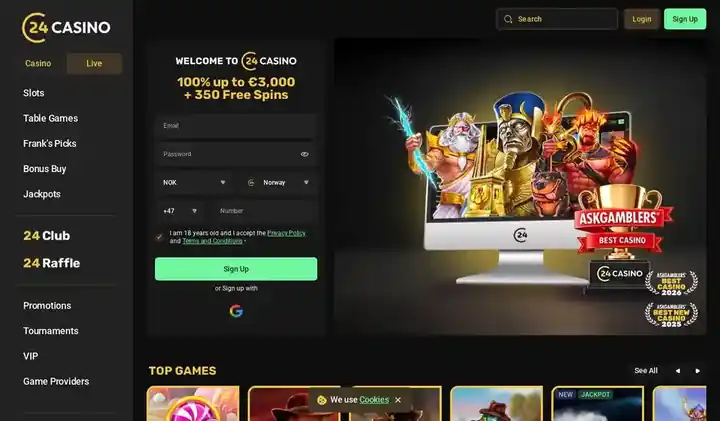 Skjermbilde av forsiden til 24Casino