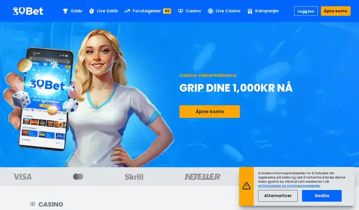 Skjermbilde av forsiden til 30bet