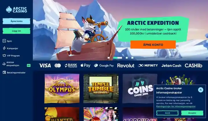 Skjermbilde av forsiden til Arctic Casino
