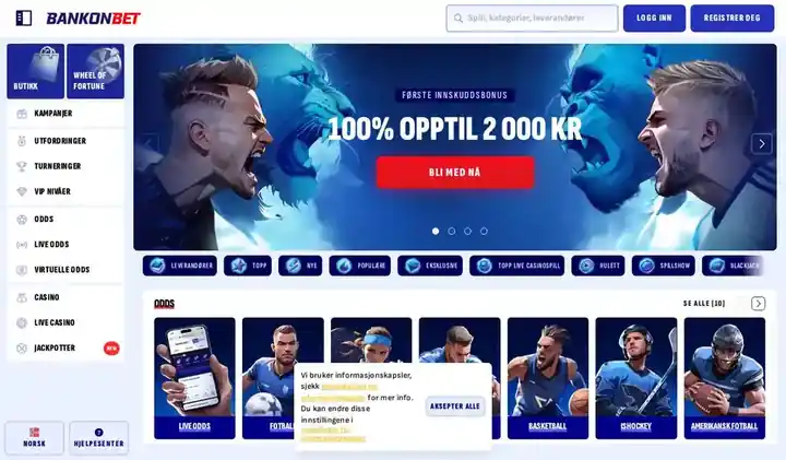 Skjermbilde av forsiden til BankonBet