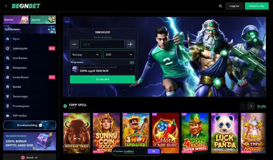 Skjermbilde av forsiden til BeonBet Casino