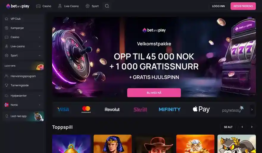 Skjermbilde av forsiden til BetandPlay