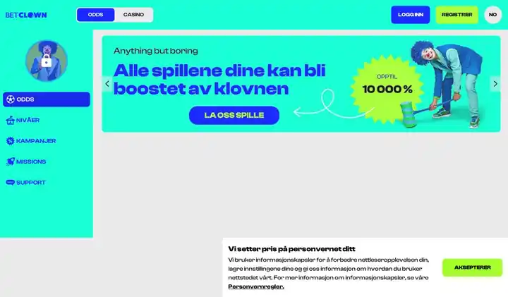Skjermbilde av forsiden til BetClown