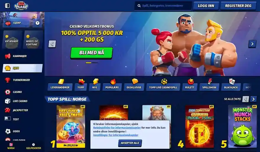 Skjermbilde av forsiden til BigClash