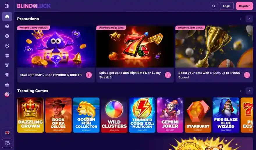 Skjermbilde av forsiden til BlindLuck Casino