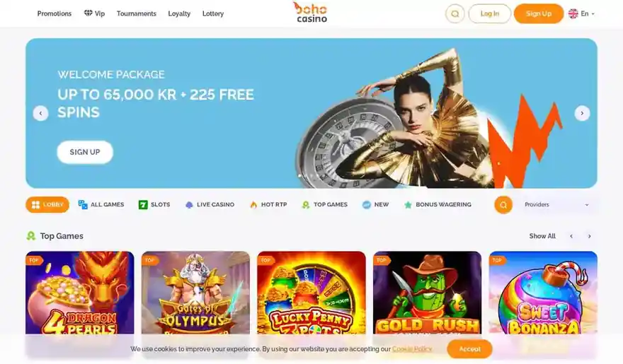 Skjermbilde av forsiden til Boho Casino