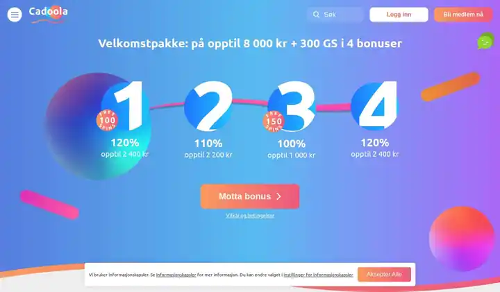 Skjermbilde av forsiden til Cadoola