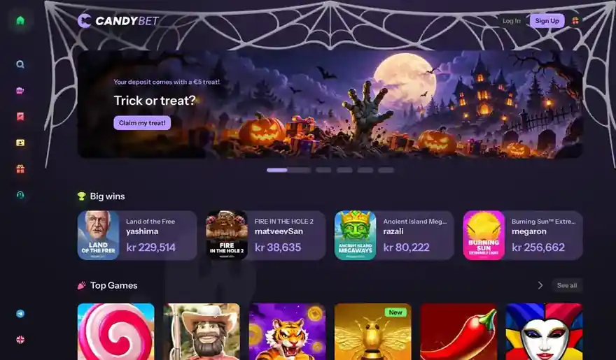 Skjermbilde av forsiden til CandyBet Casino