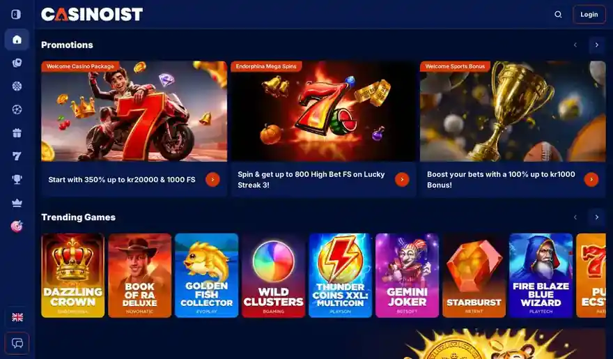 Skjermbilde av forsiden til Casinoist