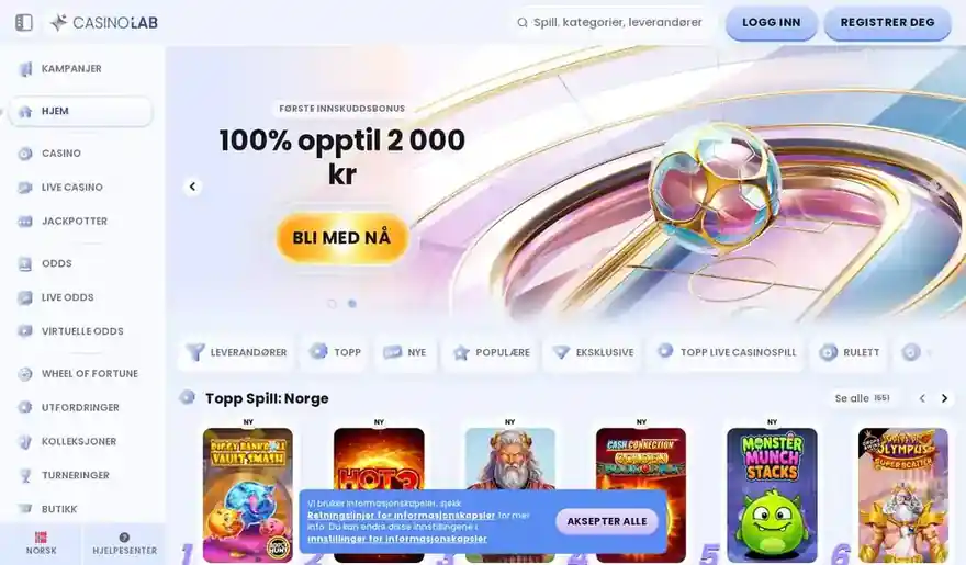 Skjermbilde av forsiden til CasinoLab