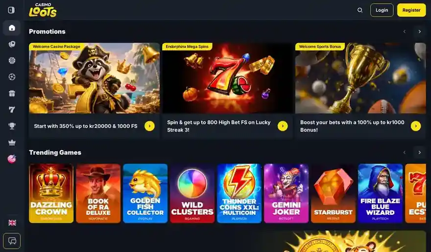 Skjermbilde av forsiden til Casinoloots