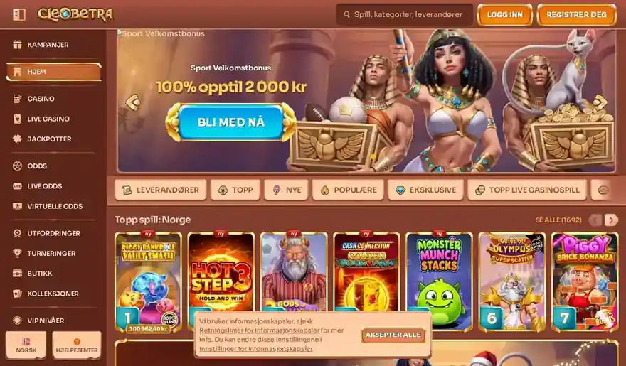 Skjermbilde av forsiden til Cleobetra Casino