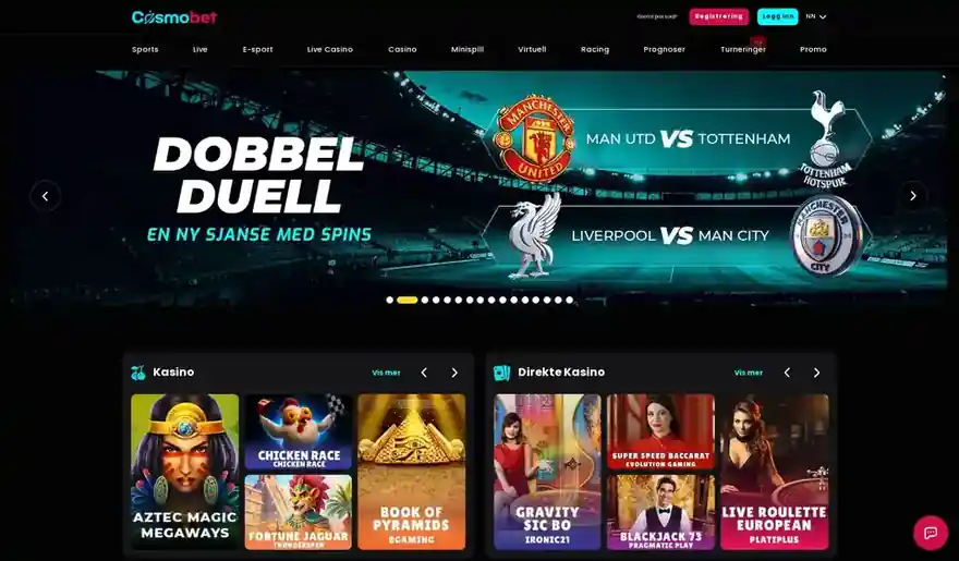 Skjermbilde av forsiden til Cosmobet
