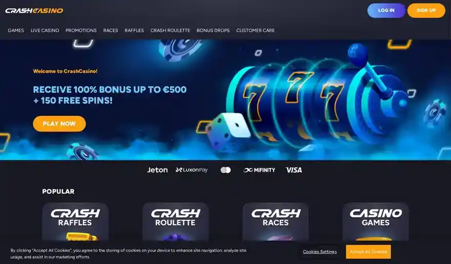 Skjermbilde av forsiden til Crash Casino