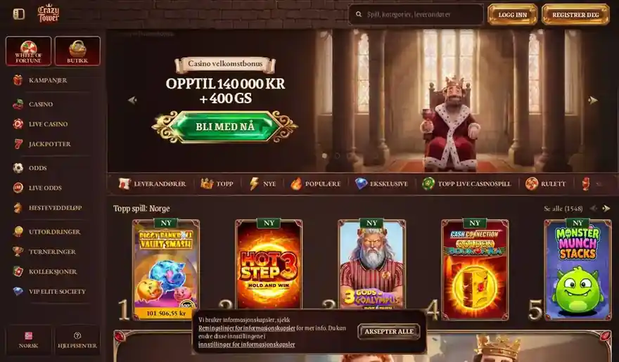 Skjermbilde av forsiden til CrazyTower