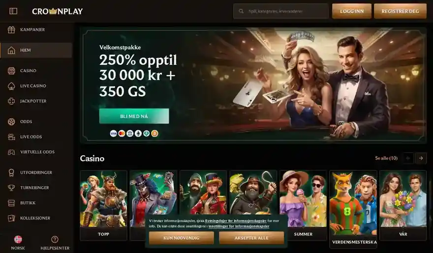 Skjermbilde av forsiden til CrownPlay Casino