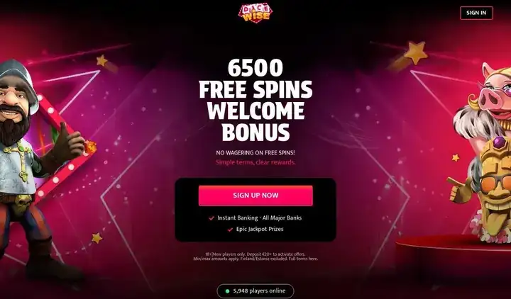 Skjermbilde av forsiden til Dice Wise Casino