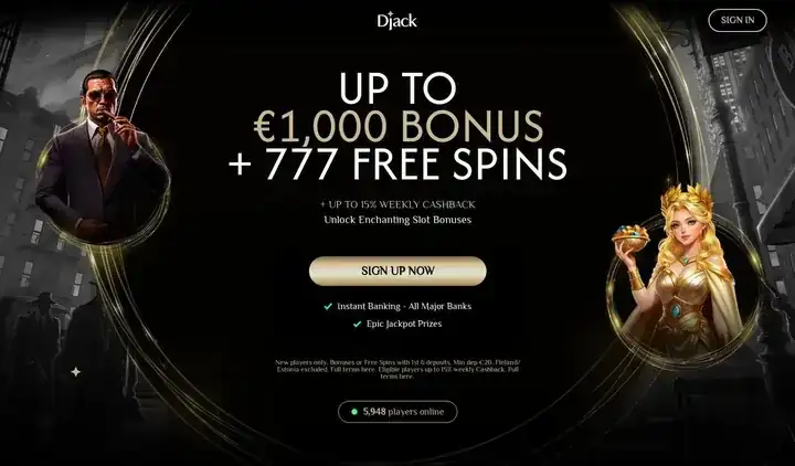 Skjermbilde av forsiden til Djack Casino