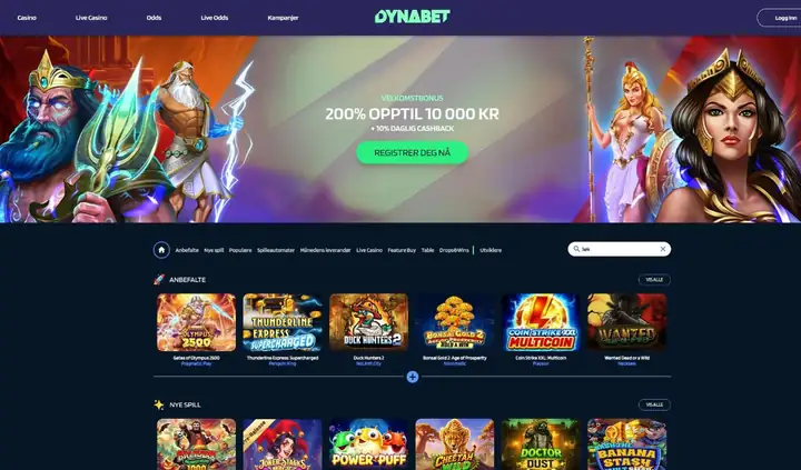 Skjermbilde av forsiden til Dynabet