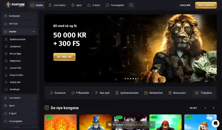 Skjermbilde av forsiden til FortunePlay