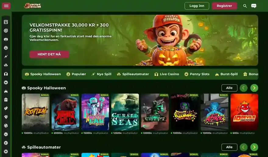 Skjermbilde av forsiden til FreakyBillion Casino