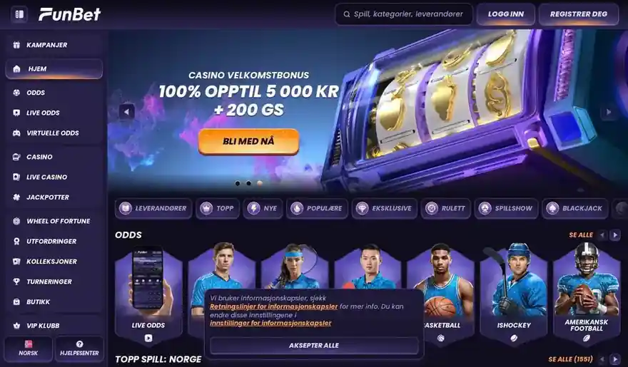 Skjermbilde av forsiden til Funbet