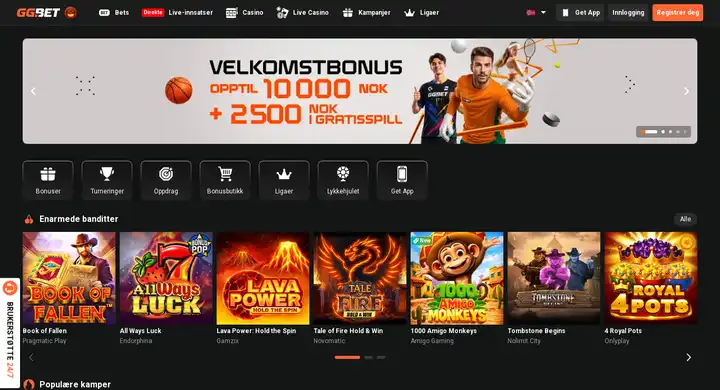 Skjermbilde av forsiden til GGBet