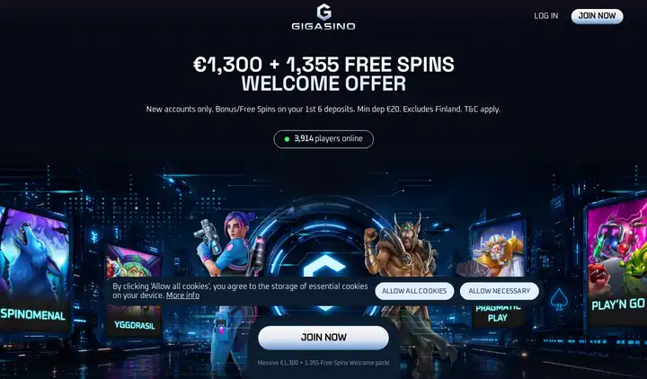 Skjermbilde av forsiden til Gigasino
