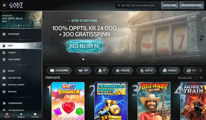 Skjermbilde av forsiden til Godz