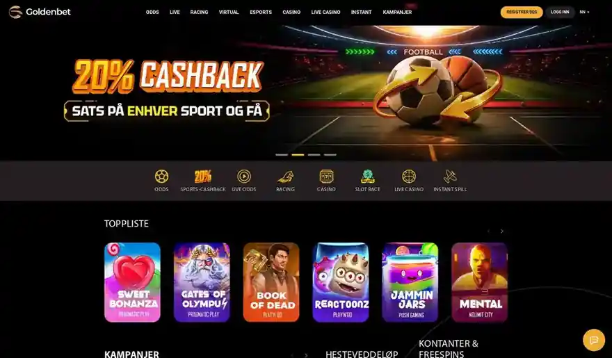 Skjermbilde av forsiden til Goldenbet