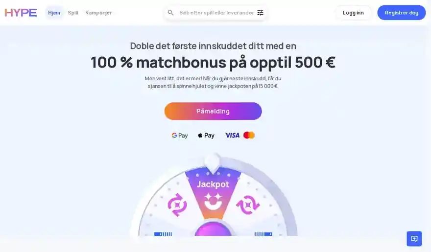 Skjermbilde av forsiden til Hype Kasino