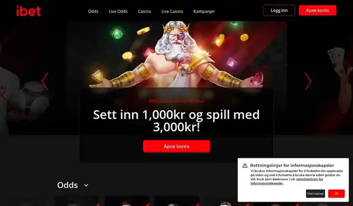 Skjermbilde av forsiden til iBet