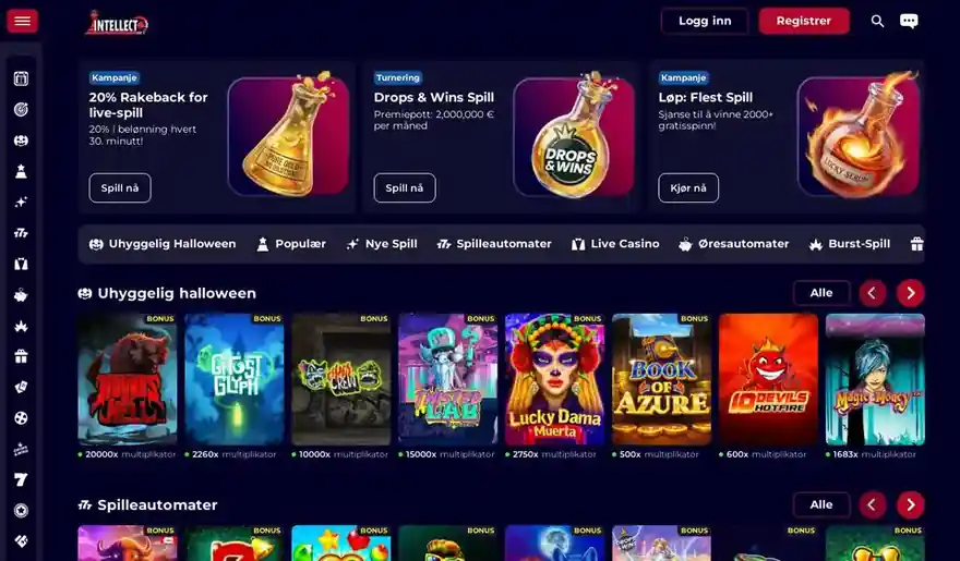 Skjermbilde av forsiden til IntellectBet Casino