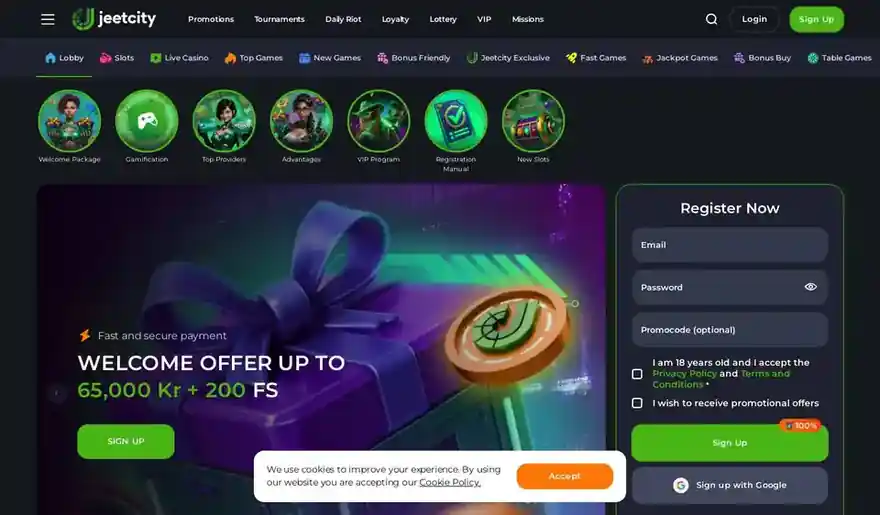 Skjermbilde av forsiden til JeetCity Casino