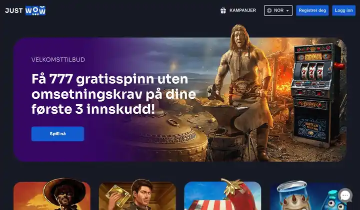 Skjermbilde av forsiden til JustWOW
