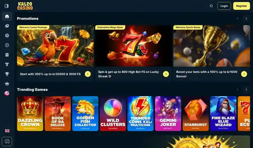 Skjermbilde av forsiden til Kaleo Casino