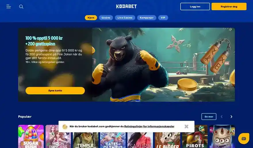 Skjermbilde av forsiden til Kodabet
