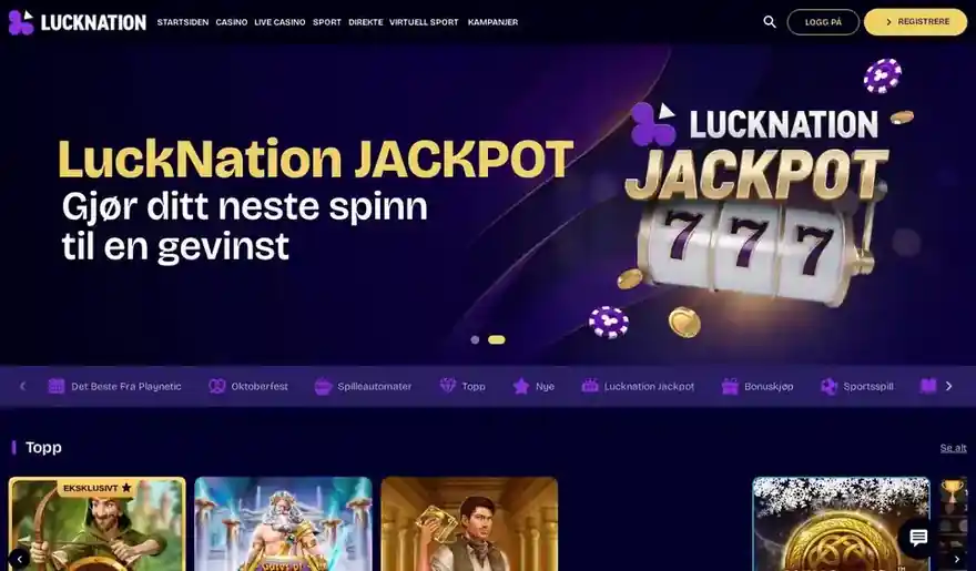 Skjermbilde av forsiden til LuckNation Casino