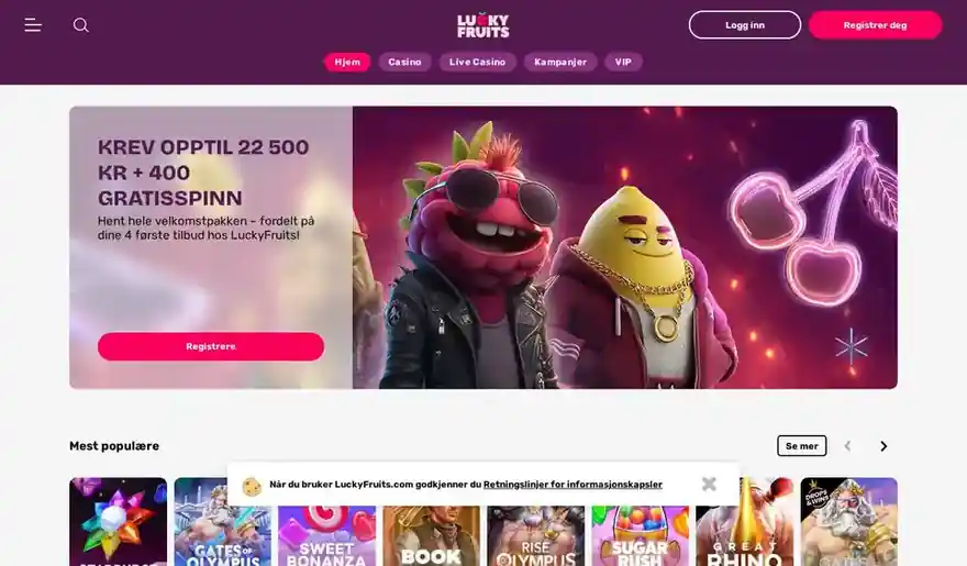 Skjermbilde av forsiden til LuckyFruits