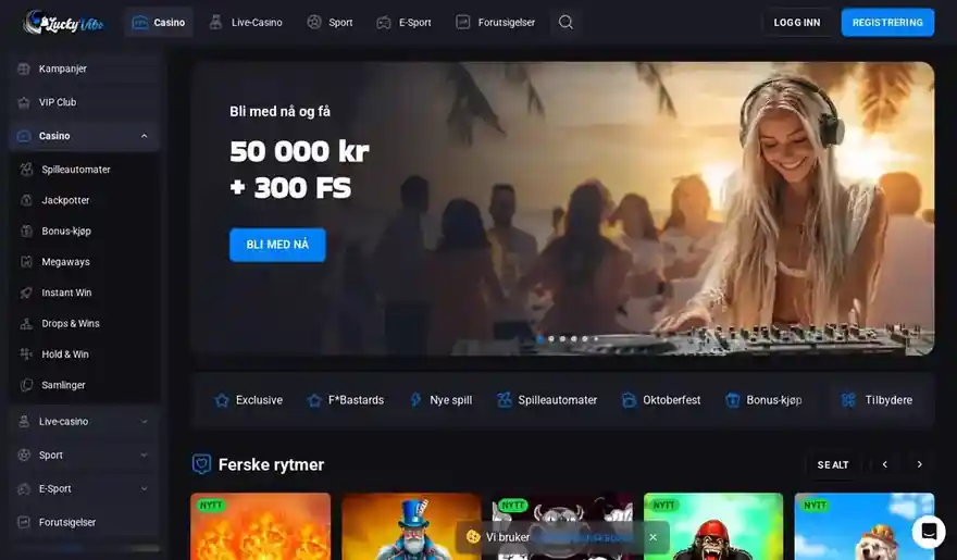 Skjermbilde av forsiden til Lucky Vibe Casino