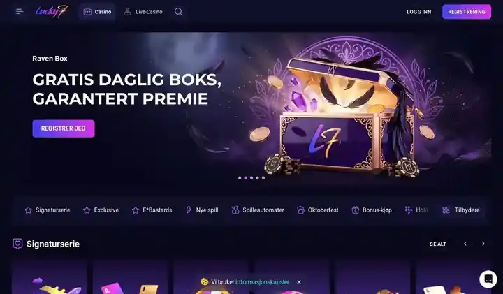 Skjermbilde av forsiden til Lucky7even