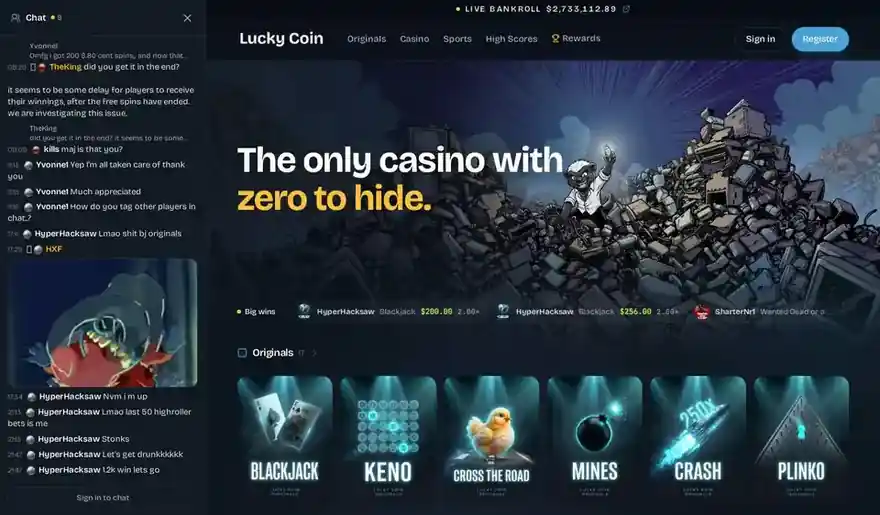 Skjermbilde av forsiden til Lucky Coin