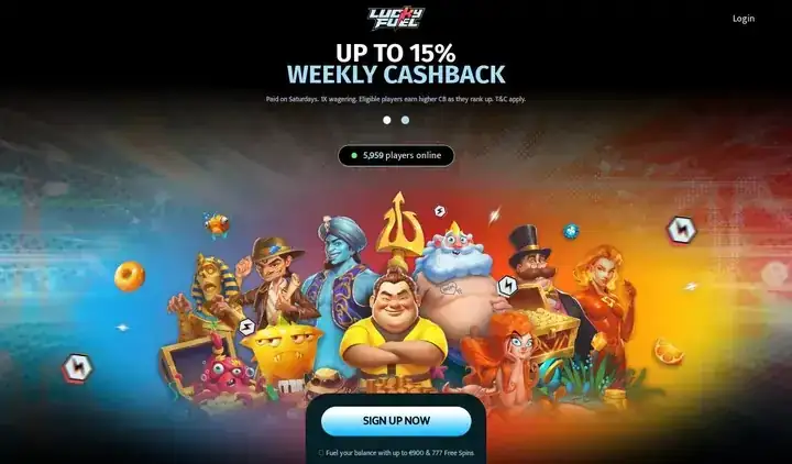Skjermbilde av forsiden til Lucky Fuel Casino