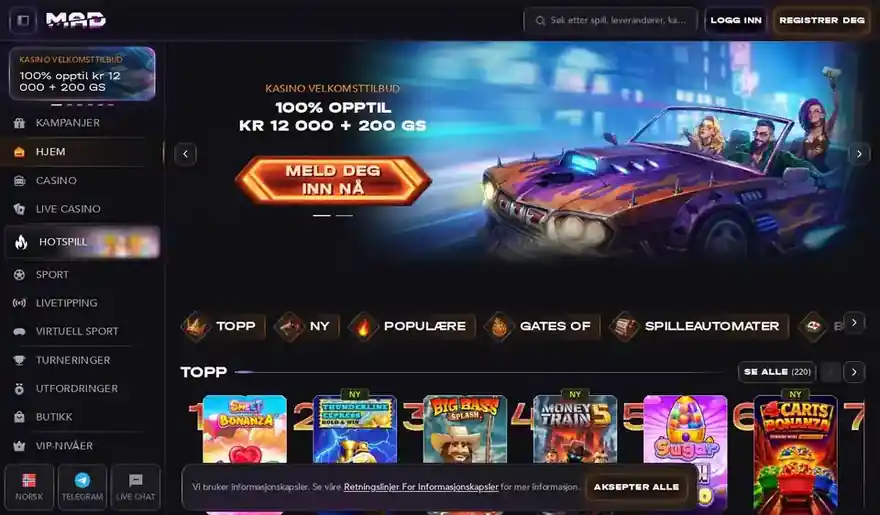 Skjermbilde av forsiden til Mad Casino