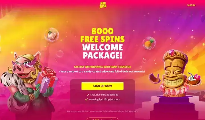 Skjermbilde av forsiden til Mad Rush Casino