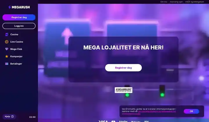 Skjermbilde av forsiden til MegaRush