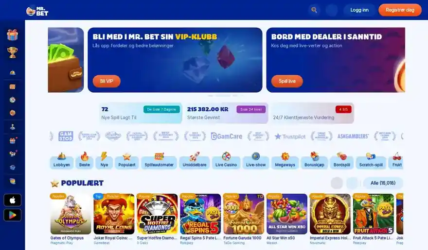 Skjermbilde av forsiden til Mr Bet Casino