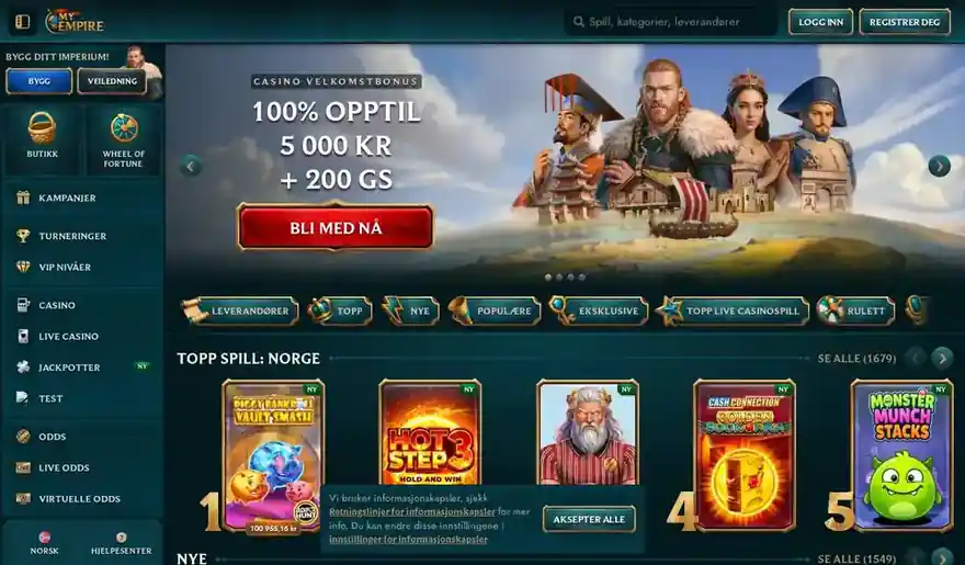 Skjermbilde av forsiden til My Empire Casino
