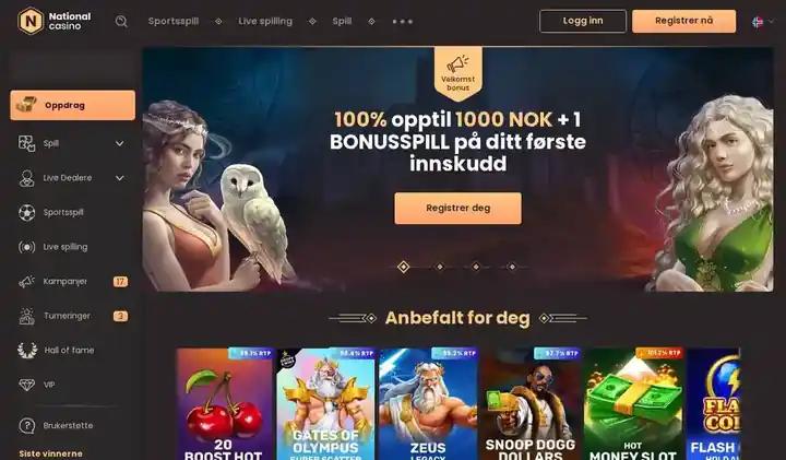 Skjermbilde av forsiden til National Casino