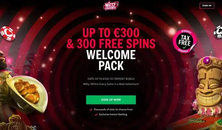Skjermbilde av forsiden til Nifty Casino